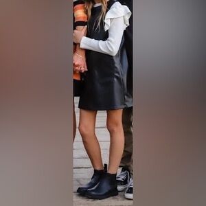 Zara Girls Black Faux Leather Sleeveless Dress